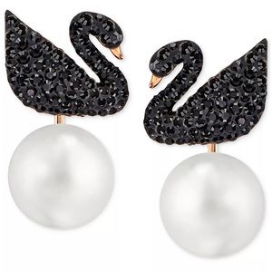 Swarovski Black Pave Swan with Pearl drop earrings